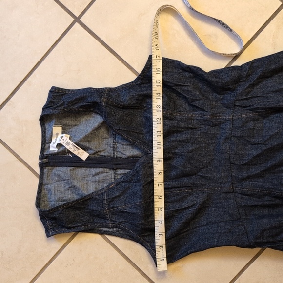 NWT Madewell Denim Yana Dress Midi Full Circle Skirt V Neck Dark Blue Size 6 - Picture 6 of 13